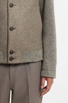 Patterned short coat in Italian virgin wool-blend jersey, Light Brown