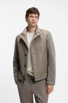Patterned short coat in Italian virgin wool-blend jersey, Light Brown