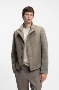 Patterned coat in Italian virgin wool-blend jersey, Light Brown