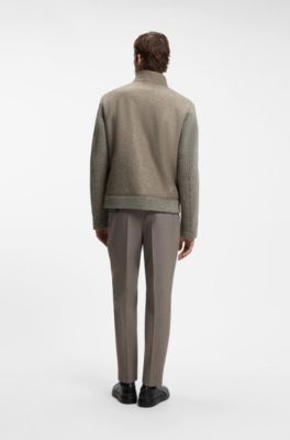 Patterned short coat in Italian virgin wool-blend jersey, Light Brown