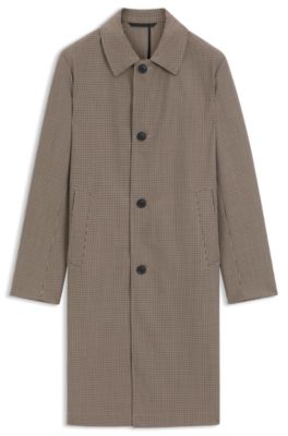 Relaxed-fit water-repellent coat in houndstooth virgin wool, Brown Patterned