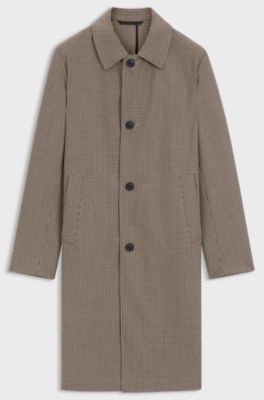 Cappotto idrorepellente relaxed fit in lana vergine a pied-de-poule, Marrone a motivi