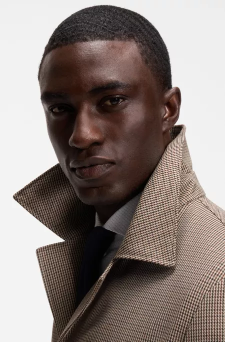 Manteau Relaxed déperlant en laine vierge à motif pied-de-poule