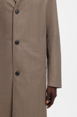 Cappotto idrorepellente relaxed fit in lana vergine a pied-de-poule, Marrone a motivi