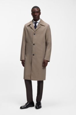 Cappotto idrorepellente relaxed fit in lana vergine a pied-de-poule, Marrone a motivi