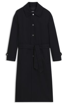 Relaxed-fit coat in herringbone virgin wool, Dark Blue