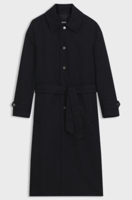 Cappotto relaxed fit in lana vergine a spina di pesce, Blu scuro
