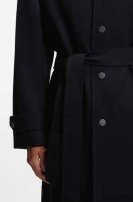 Cappotto relaxed fit in lana vergine a spina di pesce, Blu scuro