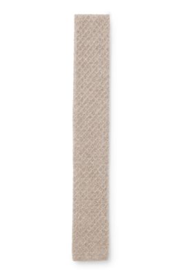 Italian-made knitted tie in pure cashmere, Beige