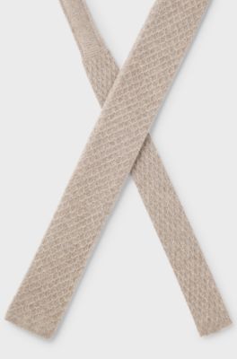 Italian-made knitted tie in pure cashmere, Beige