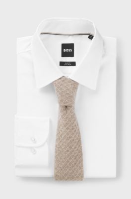 Italian-made knitted tie in pure cashmere, Beige