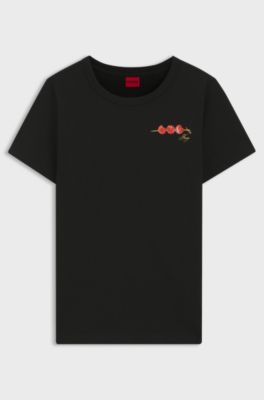 Cotton-jersey T-shirt with logo artwork, Black