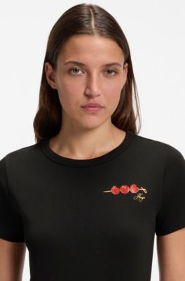 Cotton-jersey T-shirt with logo artwork, Black