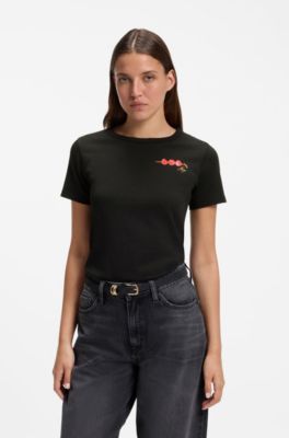 Cotton-jersey T-shirt with logo artwork, Black