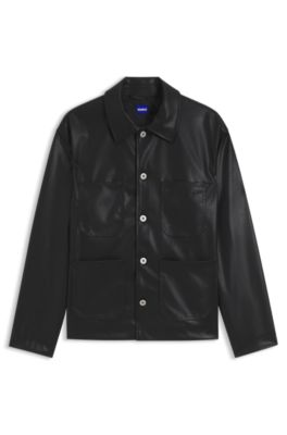 Faux-leather chore jacket with front pockets, Black