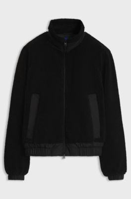 Chaqueta de peluche con la espalda lisa y logo delineado, Negro