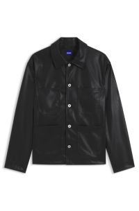 Faux-leather chore jacket with front pockets, Black
