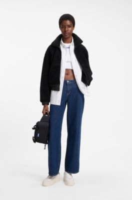 Faux-leather chore jacket with front pockets, Black