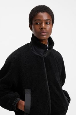 Faux-leather chore jacket with front pockets, Black