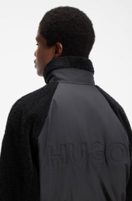 Faux-leather chore jacket with front pockets, Black