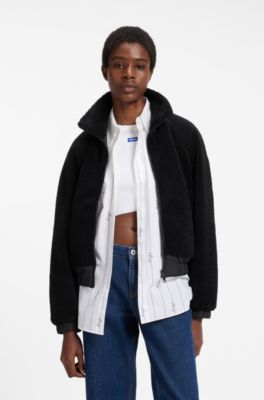 Faux-leather chore jacket with front pockets, Black