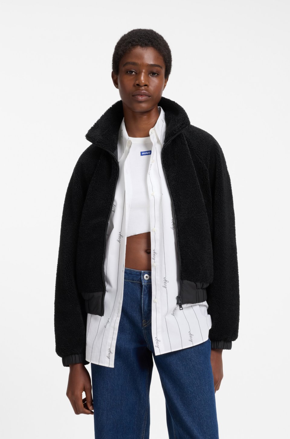Faux-leather chore jacket with front pockets