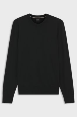 Merino-wool sweater with logo embroidery, Black
