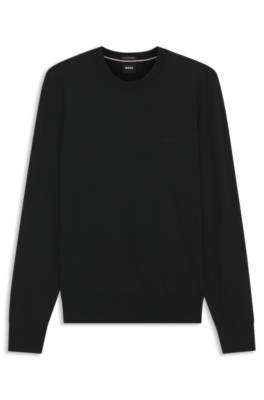 Boss Merino-wool sweater with logo embroidery stickade tröjor herr – bild 4