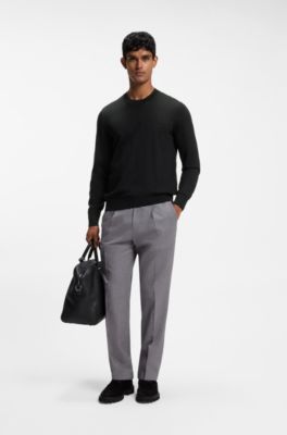 Merino-wool sweater with logo embroidery, Black