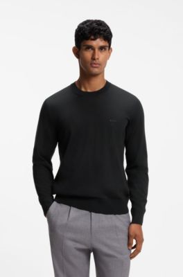 Merino-wool sweater with logo embroidery, Black