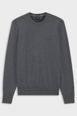 Merino-wool sweater with logo embroidery, Grey