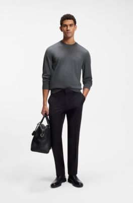 Merino-wool sweater with logo embroidery, Grey