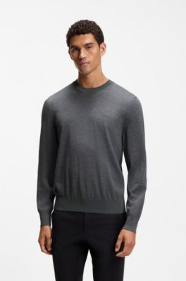 Merino-wool sweater with logo embroidery, Grey