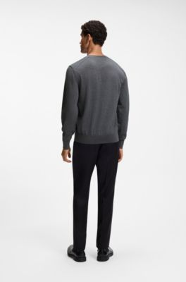 Merino-wool sweater with logo embroidery, Grey