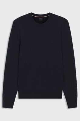 Merino-wool sweater with logo embroidery, Dark Blue