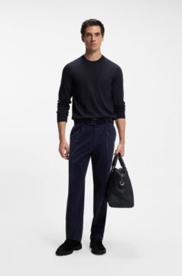 Merino-wool sweater with logo embroidery, Dark Blue
