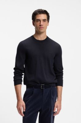 Merino-wool sweater with logo embroidery, Dark Blue