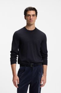 Merino-wool sweater with logo embroidery, Dark Blue