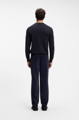 Merino-wool sweater with logo embroidery, Dark Blue