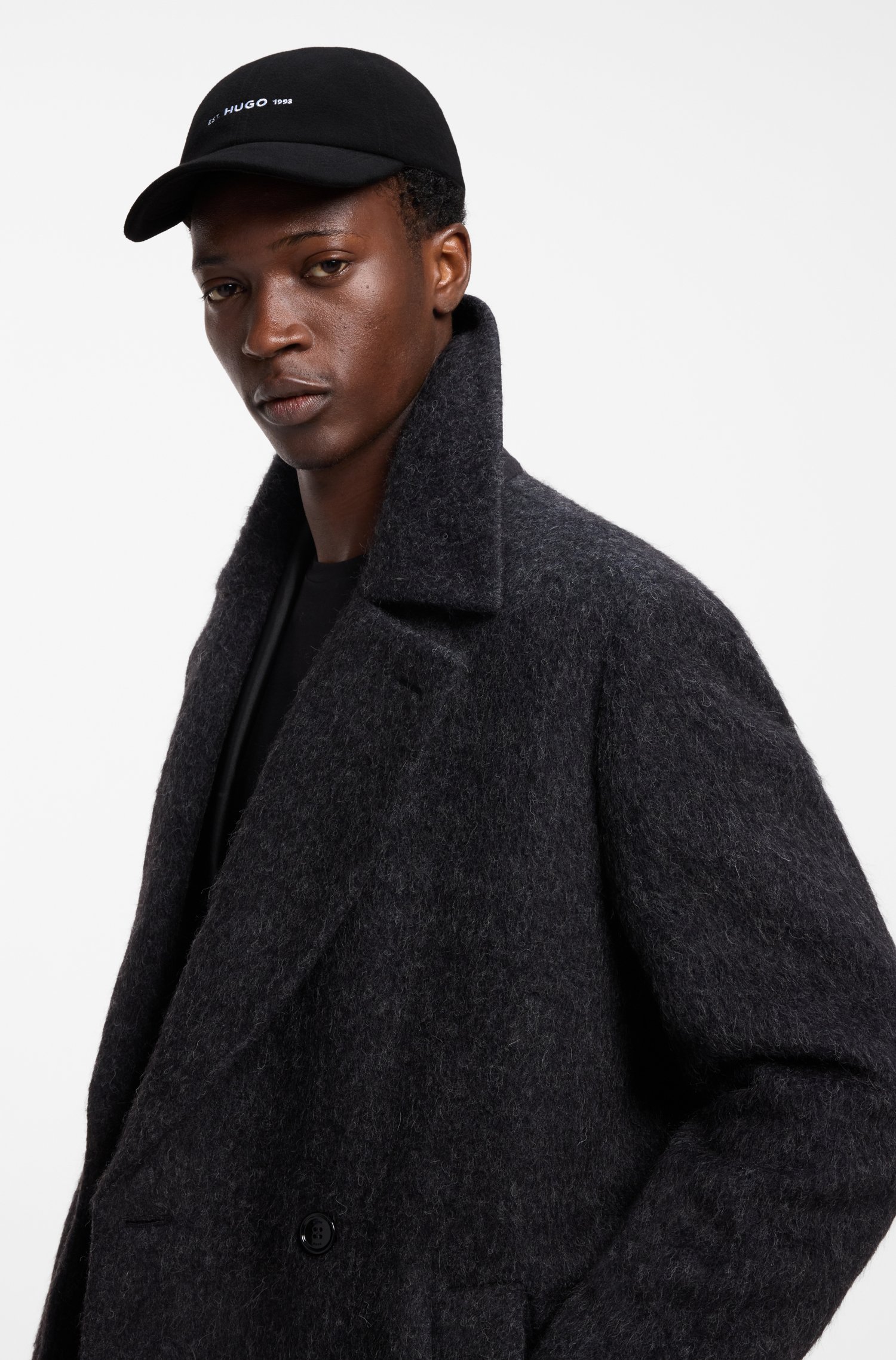 Hugo Shallow-fit cap in brushed flannel with embroidered logo kepsar herr – bild 3