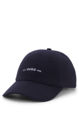 Shallow-fit cap in brushed flannel with embroidered logo, Dark Blue