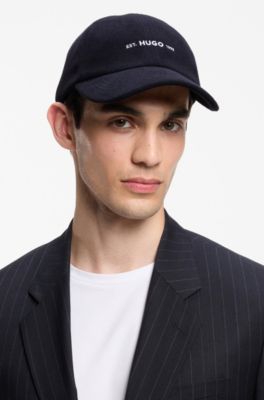 Shallow-fit cap in brushed flannel with embroidered logo, Dark Blue