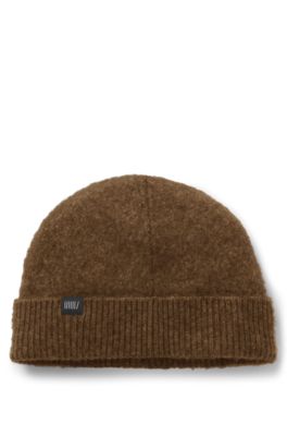 BOSS BY BECKHAM beanie hat in wool and cashmere, Dark Brown