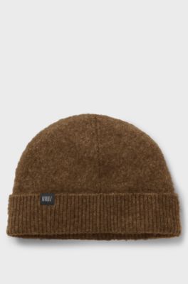BOSS BY BECKHAM beanie hat in wool and cashmere, Dark Brown
