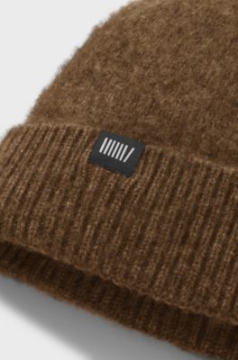 BOSS BY BECKHAM beanie hat in wool and cashmere, Dark Brown