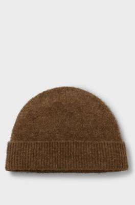 BOSS BY BECKHAM beanie hat in wool and cashmere, Dark Brown