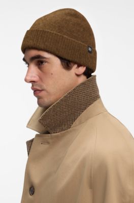 BOSS BY BECKHAM beanie hat in wool and cashmere, Dark Brown