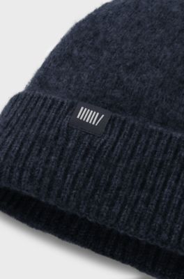 BOSS BY BECKHAM beanie hat in wool and cashmere, Dark Blue