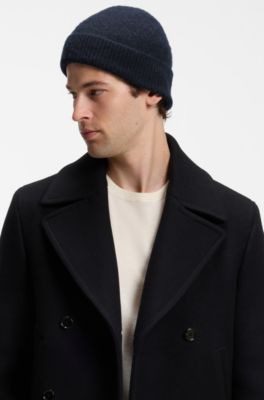 BOSS BY BECKHAM beanie hat in wool and cashmere, Dark Blue