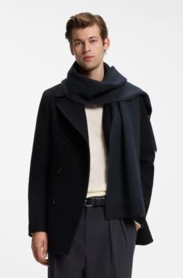 BOSS BY BECKHAM scarf in virgin wool and cashmere, Dark Blue